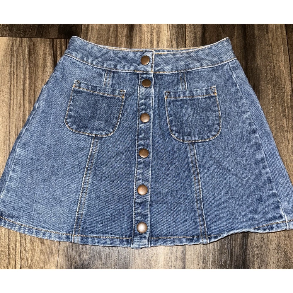 Bullhead Denim Co Button Front A-Line‎ Blue Jean Skirt Sz 24